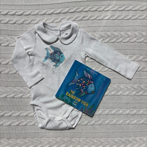 THE RAINBOW FISH Embroidered Collared Bodysuit and Book - 9M - NWOT - Picture 1 of 2